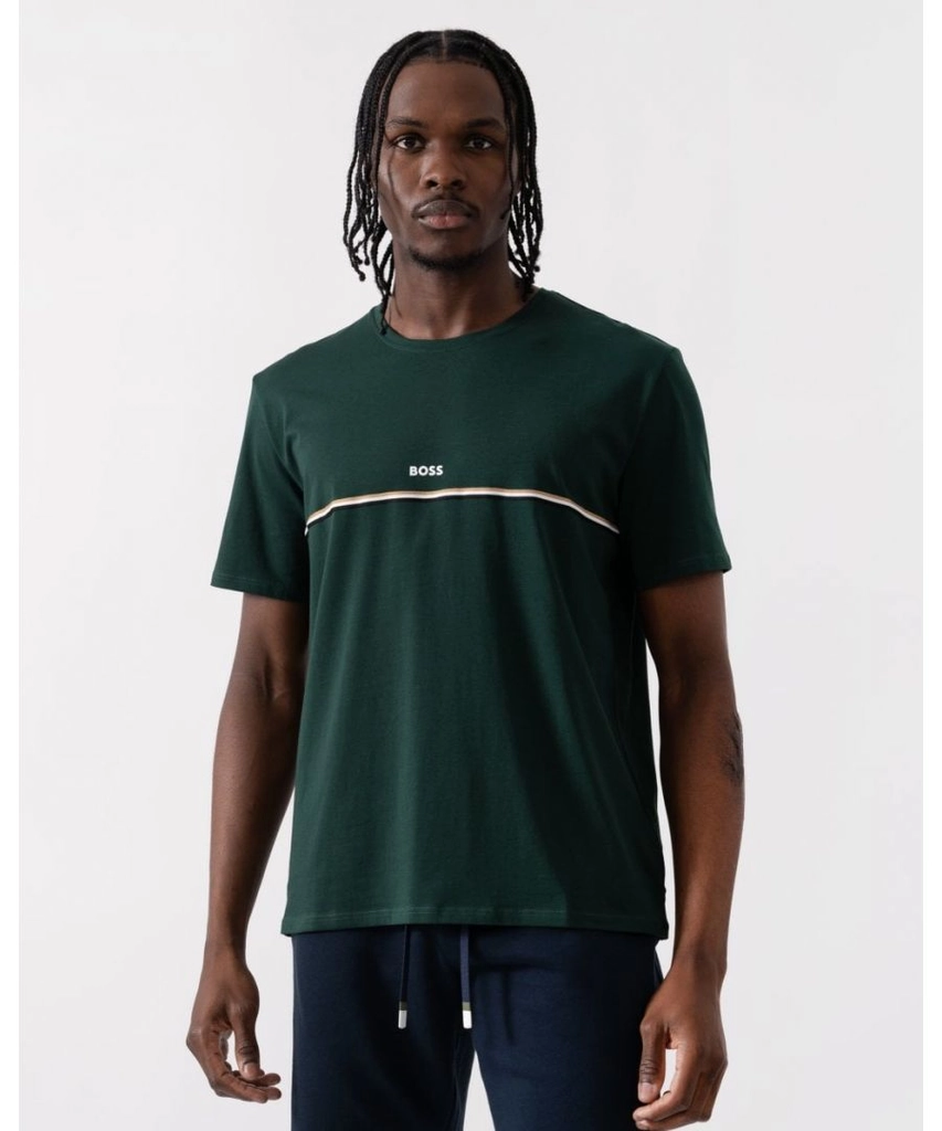 Hugo Boss Unique Mens Stretch-Cotton Pyjama T-Shirt with Logo Print - Green - Size Medium